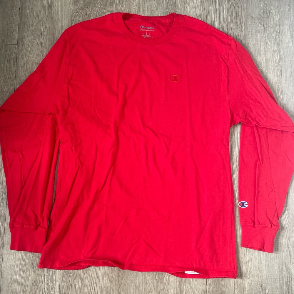Champion Men's Bright Red Long Sleeve Tee
